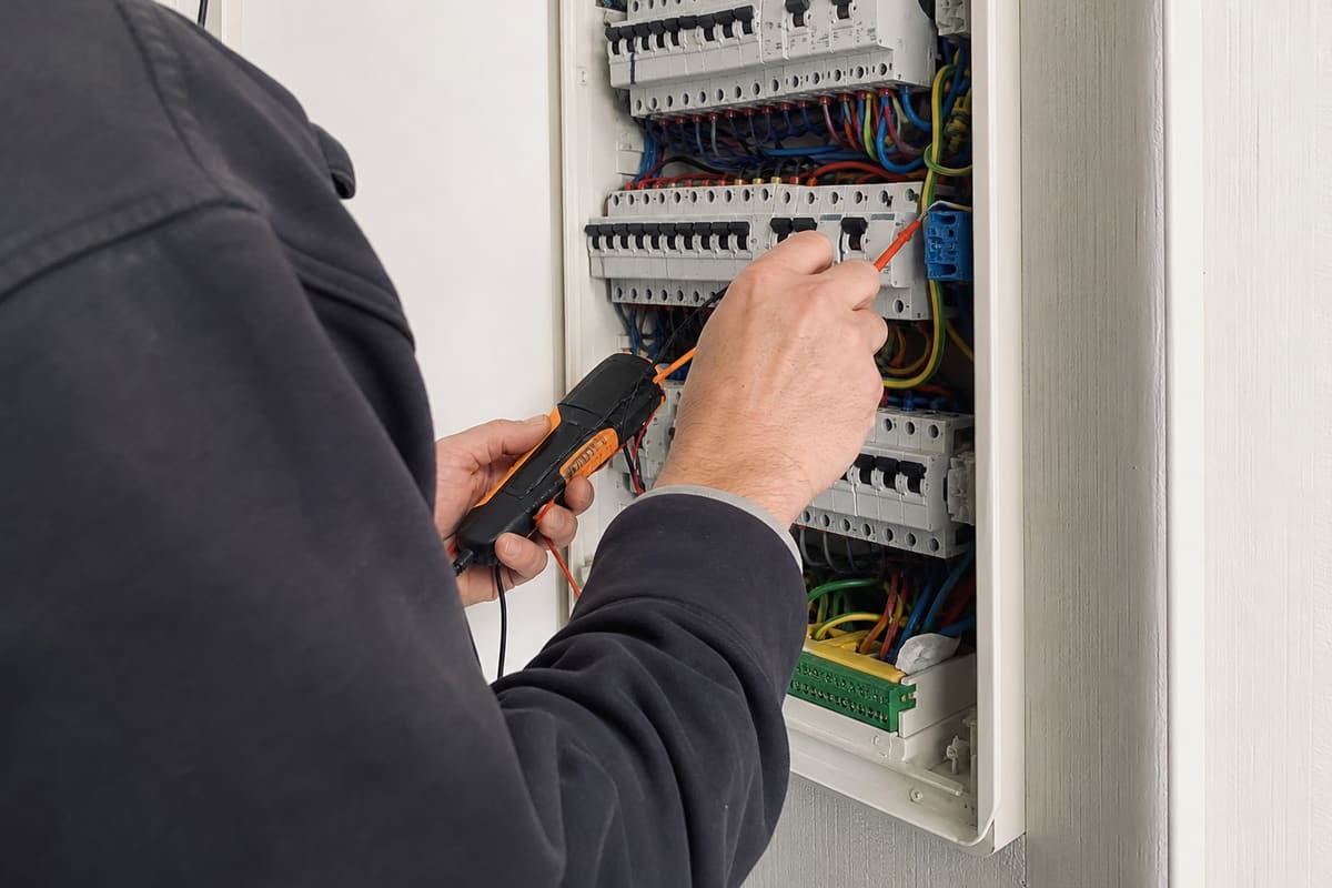 mains contrôlant tableau électrique avec appareil